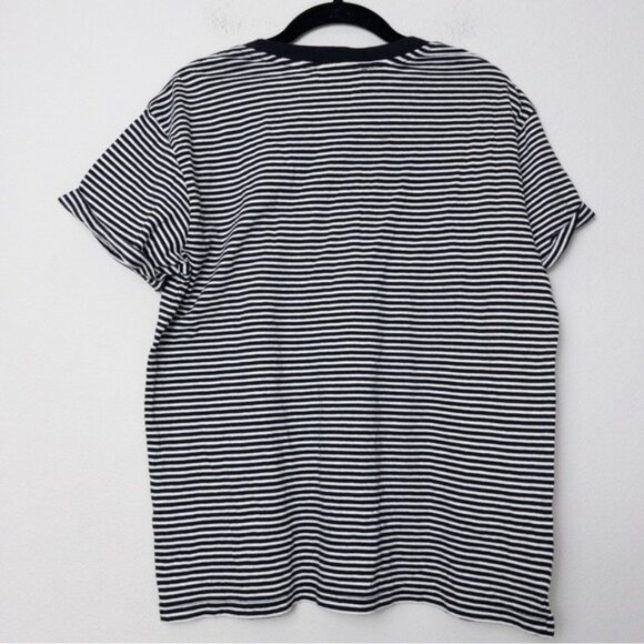 NWT Frame Slouchy Crew Tee M Noir Multi Striped Tshirt Cotton Pinstripe - Picture 8 of 10